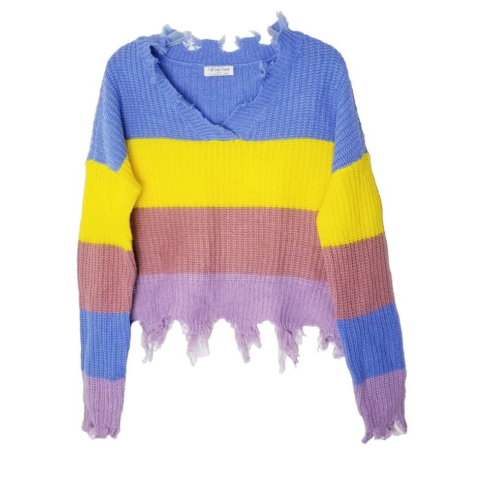 Full Circle Trends Sweater Women Size Large Pullover Frayed Hem